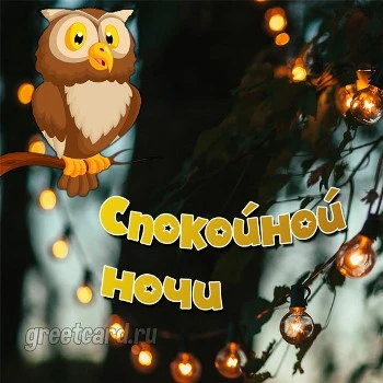 Открытка спокойной ночи с гирляндами