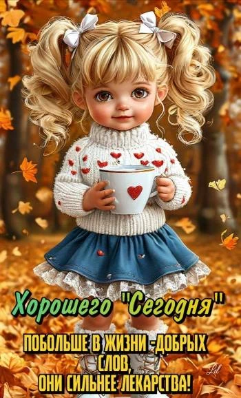 Осенняя открытка на утро с девочкой