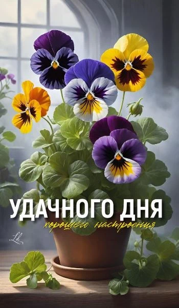 Красивая осенняя открытка с цветком в горшке