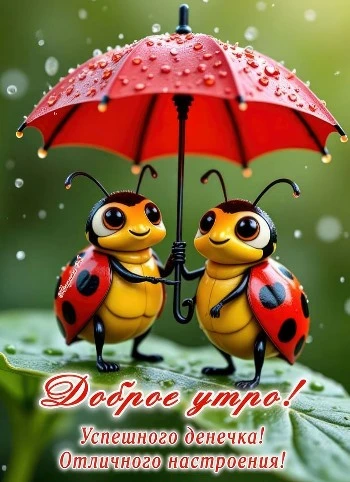 Милые Божьи коровки под зонтиком