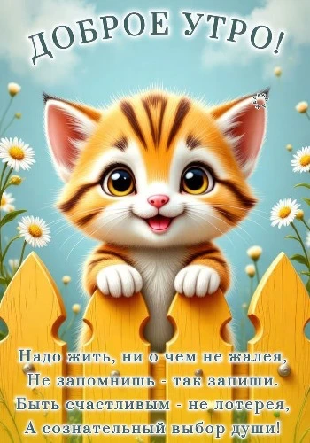 Весенняя открытка с котом на заборе