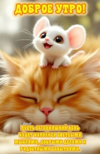 Открытка с мышонком и котиком