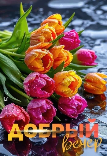 Пожелание доброго вечера с тюльпанами Пожелание доброго вечера с тюльпанами