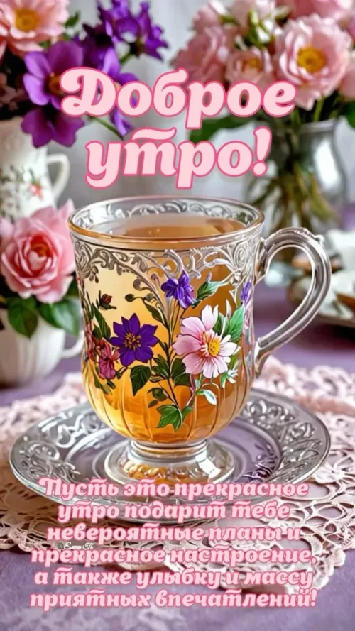 Позитивная открытка с добрым утром и цветочным узором