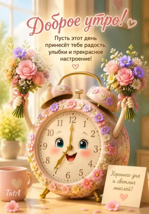 Позитивная открытка с добрым утром и цветами