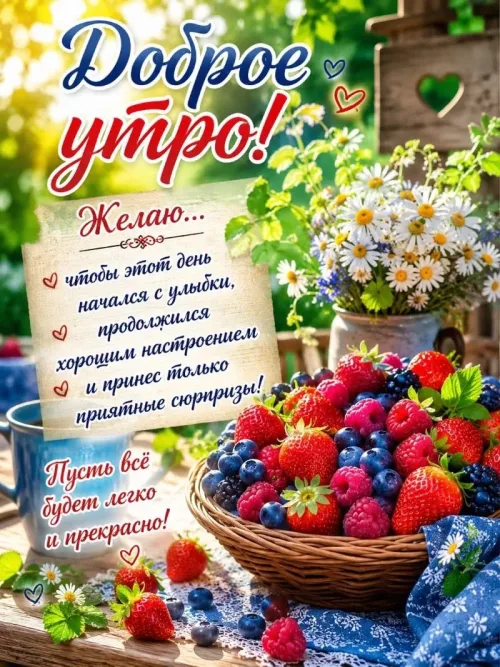 Позитивная открытка с добрым утром и ягодами