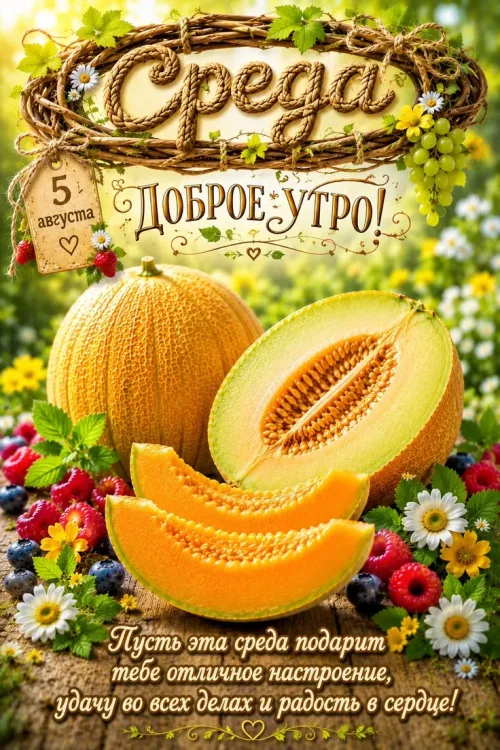 Доброе утро в среду с фруктами и цветами