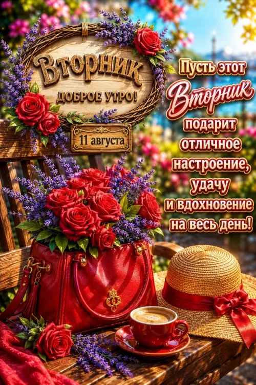 Вторник: Доброе утро с красными розами и кофе