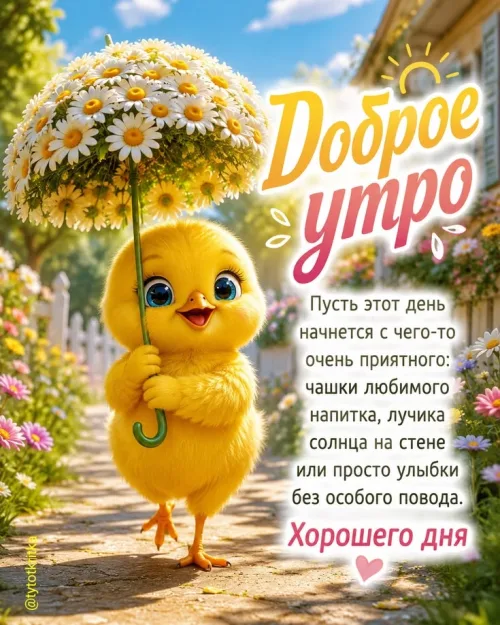 Позитивная открытка с добрым утром и весенним пейзажем