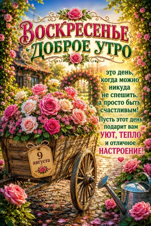 Весенний воскресный утренний пейзаж с цветами и коляской