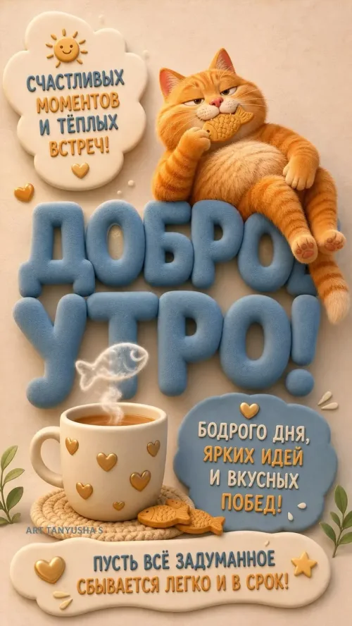Позитивная открытка с добрым утром и кофе