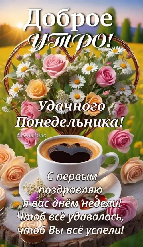 Позитивная открытка с добрым утром и цветами на понедельник