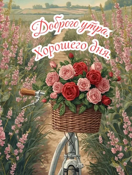 Позитивная открытка с добрым утром и цветами