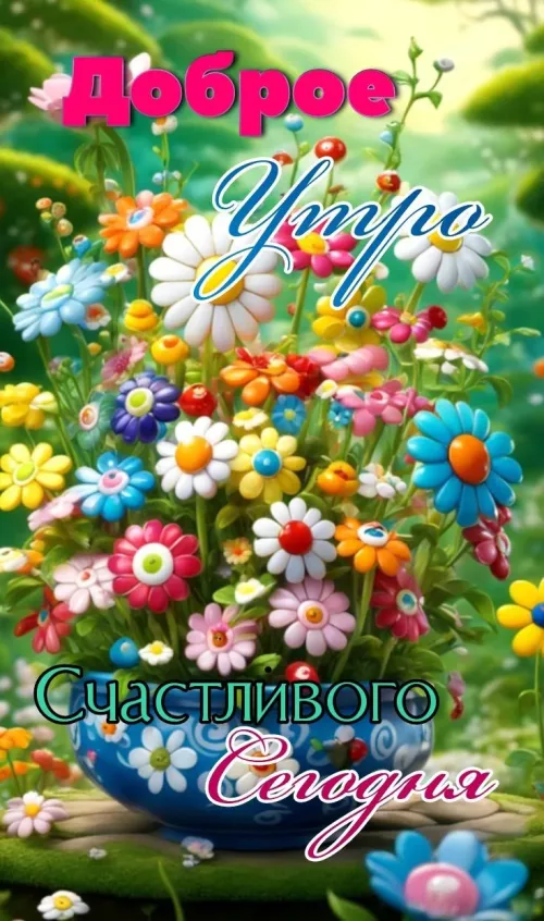 Позитивная открытка с добрым утром и цветами