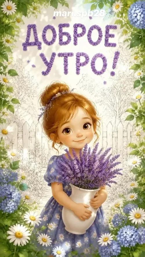 Позитивная открытка с добрым утром и весенним пейзажем