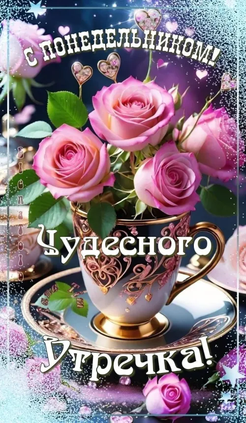 С понедельником! Чудесного утра с розами в чашке