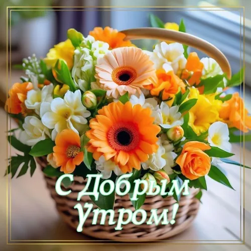 Позитивная открытка с добрым утром и цветами