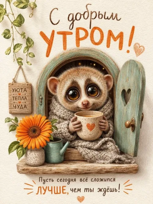 Позитивное утро с медведем и солнцецветом