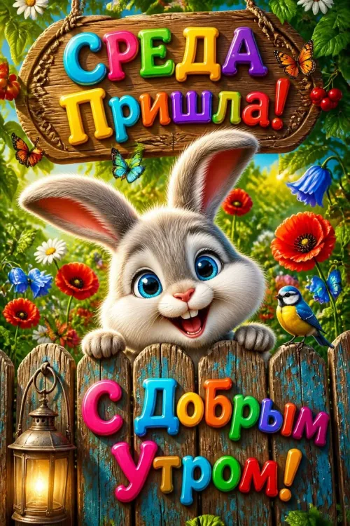Среда Пришла! С Добрый Утром! Симпатичный кролик в цветах
