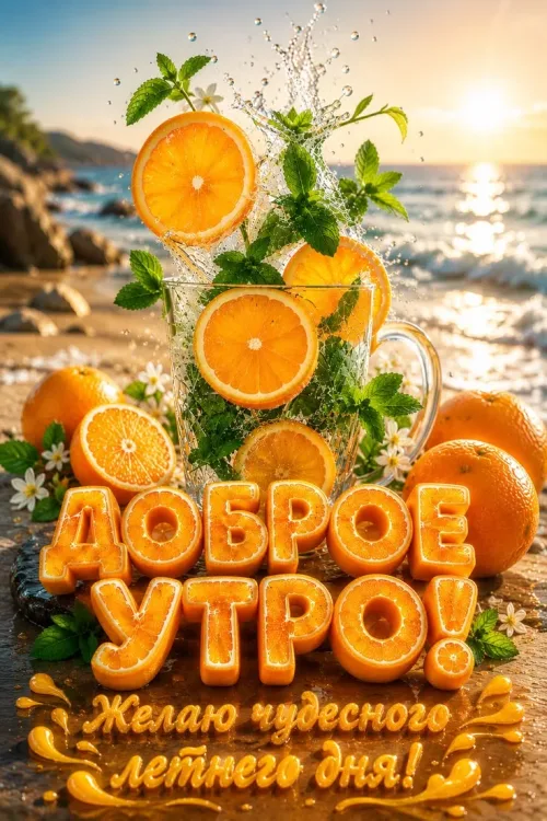 Позитивная открытка с добрым утром и апельсинами