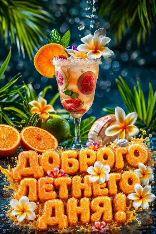 Летний напиток с цветами и фруктами