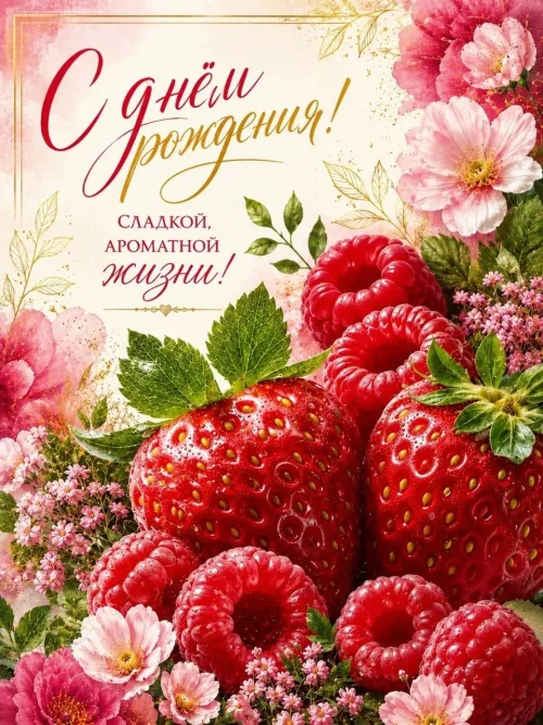 С днём рождения! Сладкой, ароматной жизни с ягодами и цветами