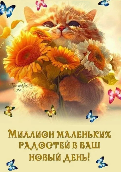 Весенний кошачий день с солнечными цветами
