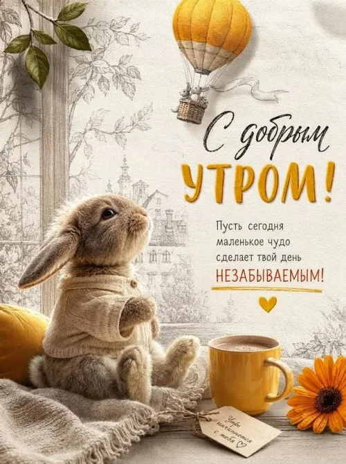 Позитивная открытка с добрым утром и кроликом