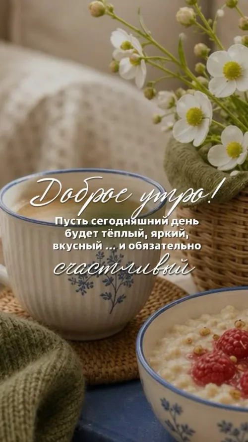 Позитивная открытка с добрым утром и ягодами