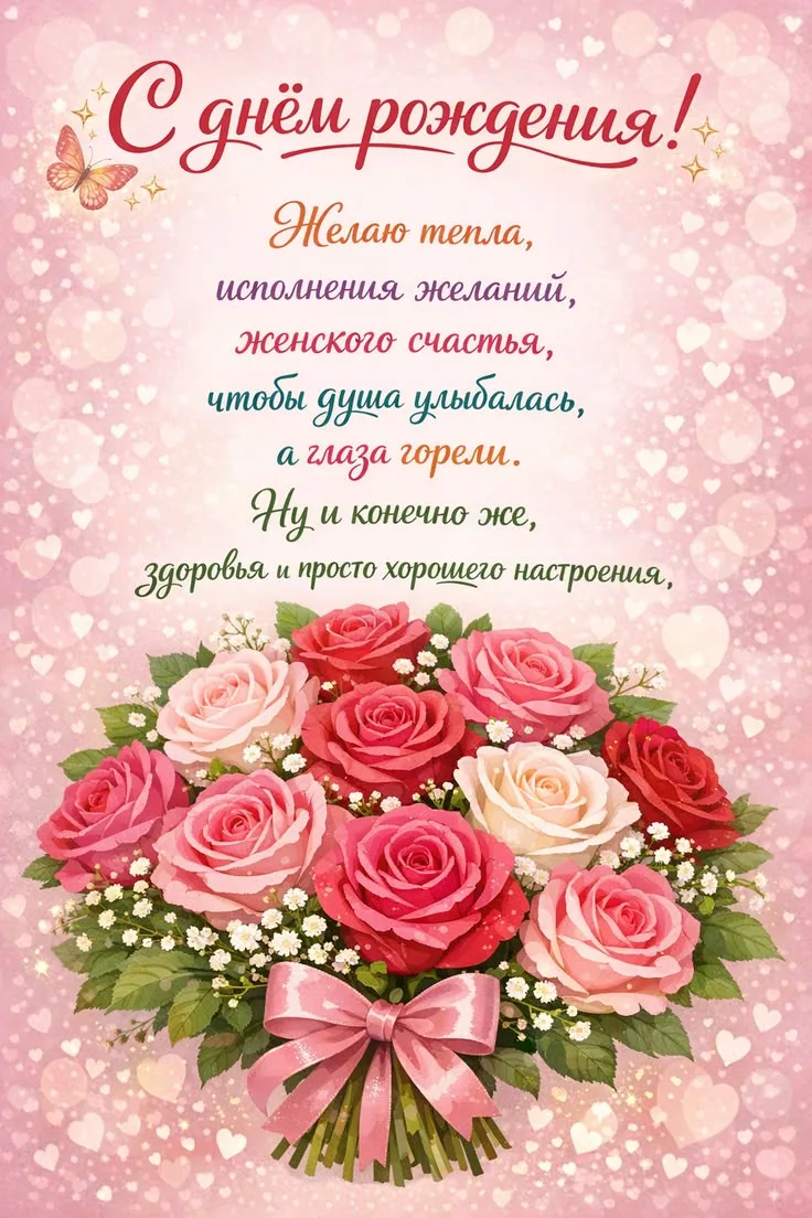 С днём рождения женщине с букетом роз и теплыми пожеланиями