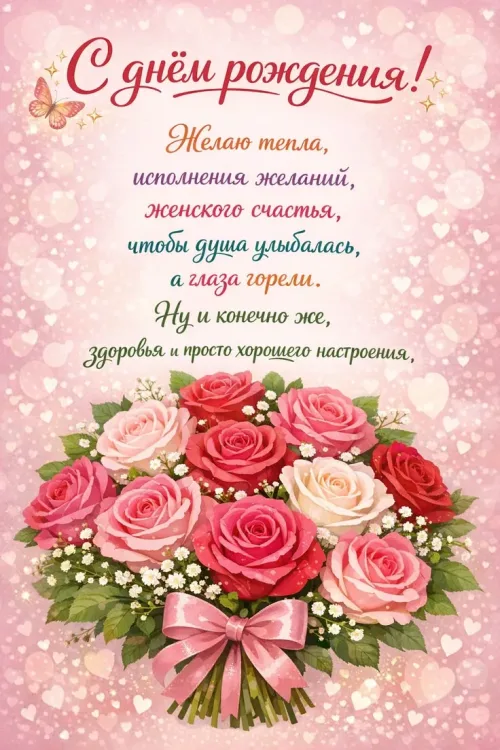 С днём рождения женщине с букетом роз и теплыми пожеланиями