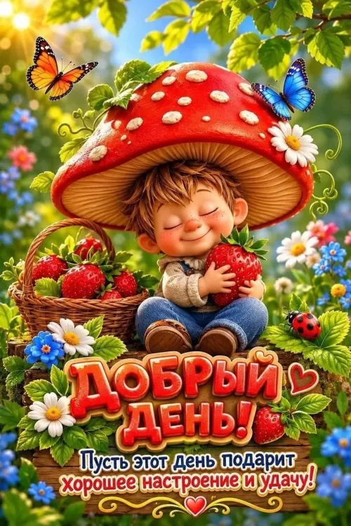 Добрый день с ягодами и грибом