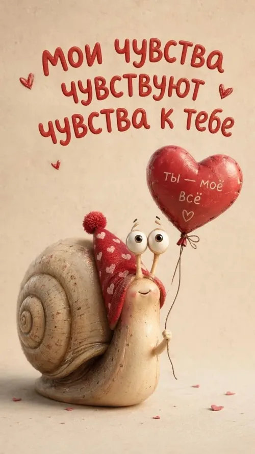Романтическая открытка с улиткой и сердцем