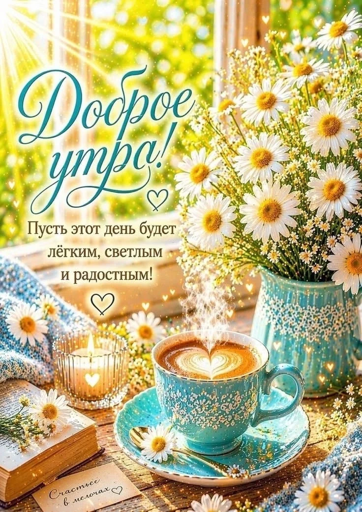 Позитивная открытка с добрым утром и цветами