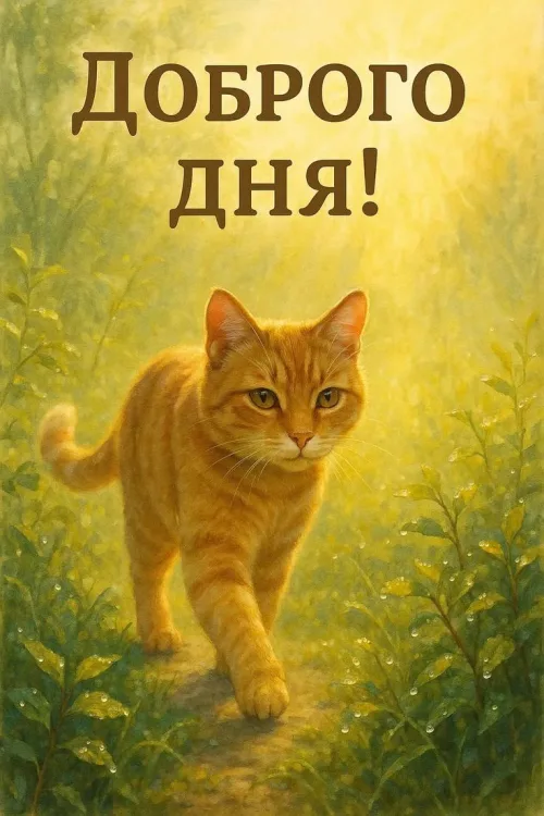 Кот в весеннем лесу с добрым утром
