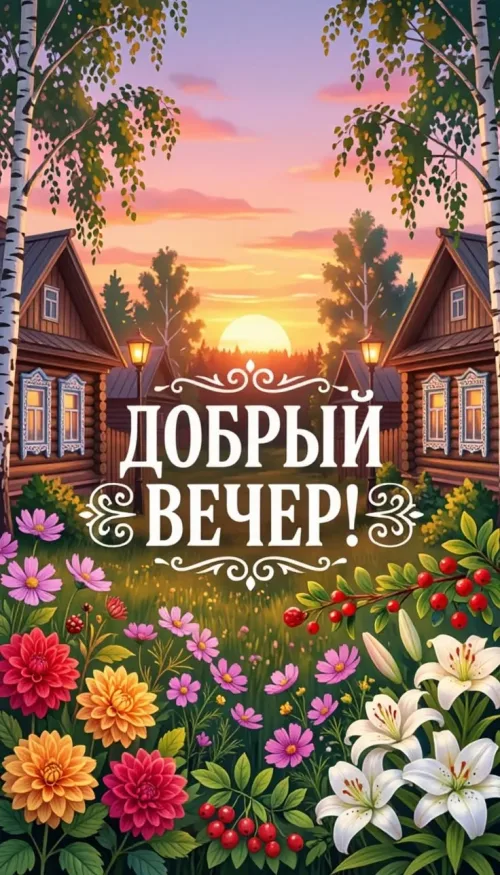 Добрый вечер с цветами и деревьями