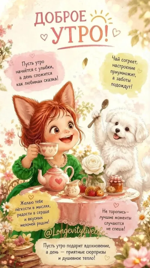 Позитивная открытка с добрым утром и животным