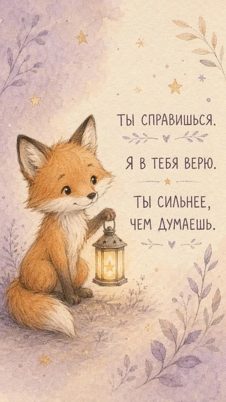 Позитивная открытка с добрым утром: лиса с фонариком