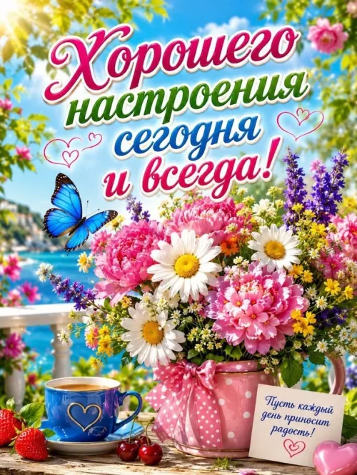 Хорошего настроения сегодня и всегда! Цветы и бабочка