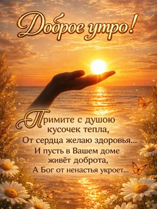 Позитивная открытка с добрым утром и цветами