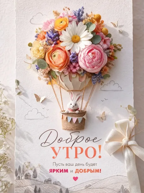Доброе утро с кроликом и цветами