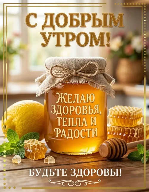 Позитивная открытка с добрым утром и медом