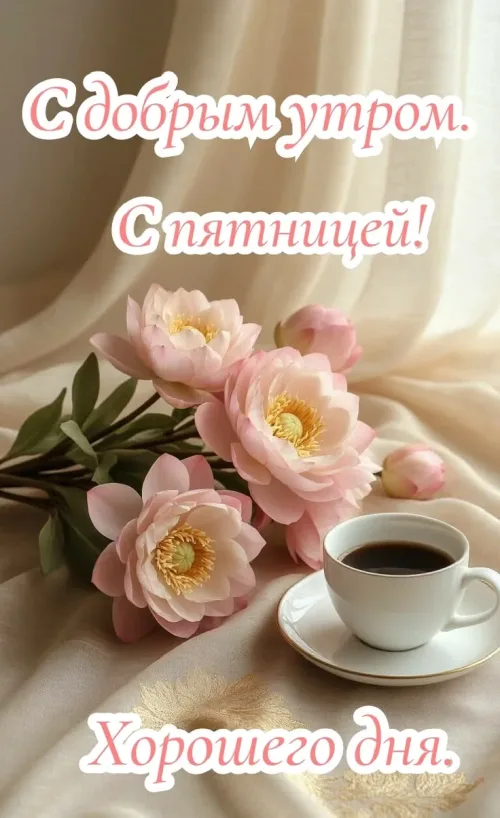 С добрый утром. С пятницей! Цветы и кофе