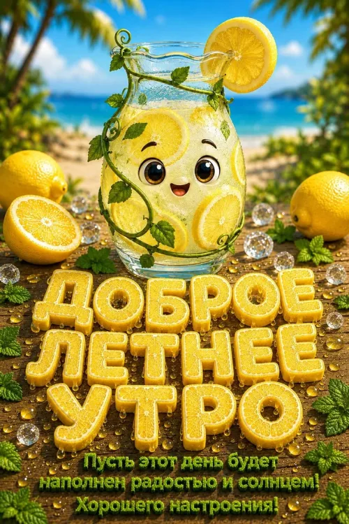 Доброе летнее утро с лимонным напитком и мятой