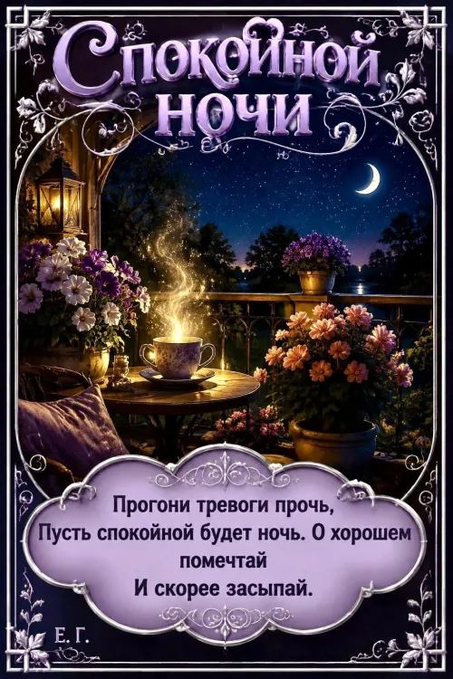 Спокойной ночи с чашкой кофе и цветами