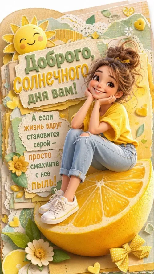 Позитивная открытка с добрым утром на солнце и лимоне
