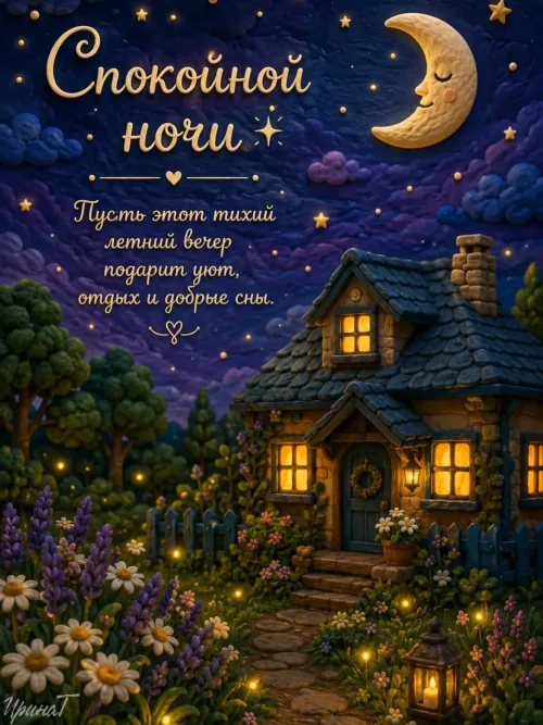 Спокойной ночи: летний вечер с домом и цветами