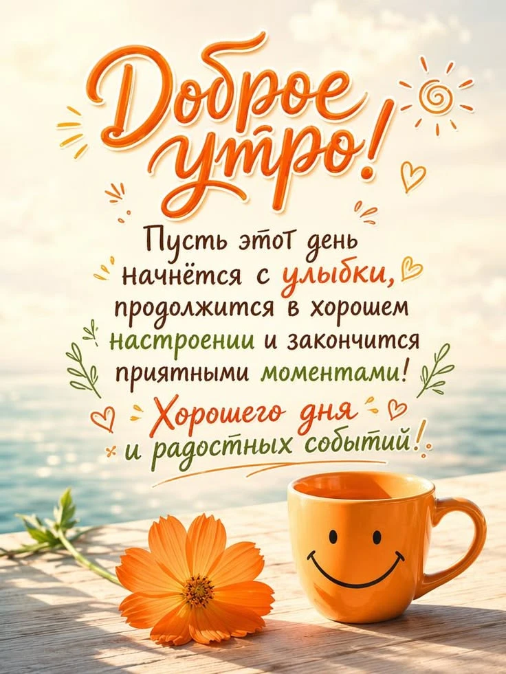 Позитивная открытка с добрым утром и улыбкой