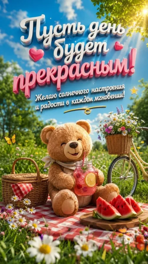 Медведь с пикником: весенний день с солнечным настроением