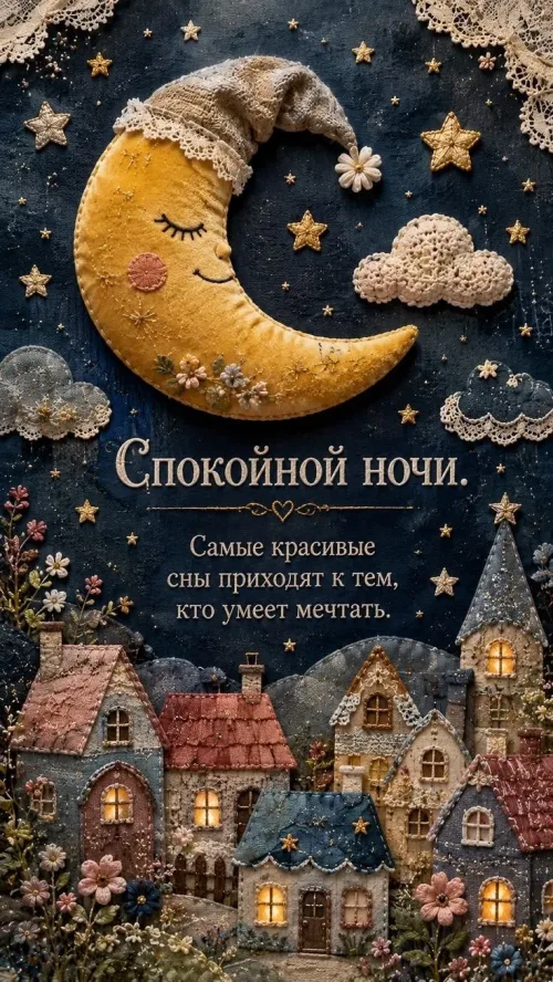 Спокойной ночи с милым лунным пейзажем